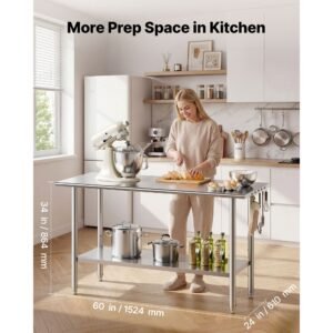 stainless steel work table, 24x60 inch food prep table, commercial kitchen workstation with adjustable undershelf, metal heavy duty utility worktable, for restaurant home hotel garage outdoor