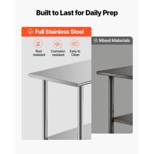 stainless steel work table, 24x72 inch food prep table, commercial kitchen workstation with adjustable undershelf, metal heavy duty utility worktable, for restaurant home hotel garage outdoor