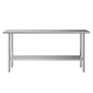 Stainless Steel Work Table, 24x72 Inch Food Prep Table, Commercial Kitchen Workstation with Adjustable Undershelf, Metal Heavy Duty Utility Worktable, for Restaurant Home Hotel Garage Outdoor