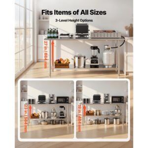 stainless steel work table, 24x72 inch food prep table, commercial kitchen workstation with adjustable undershelf, metal heavy duty utility worktable, for restaurant home hotel garage outdoor