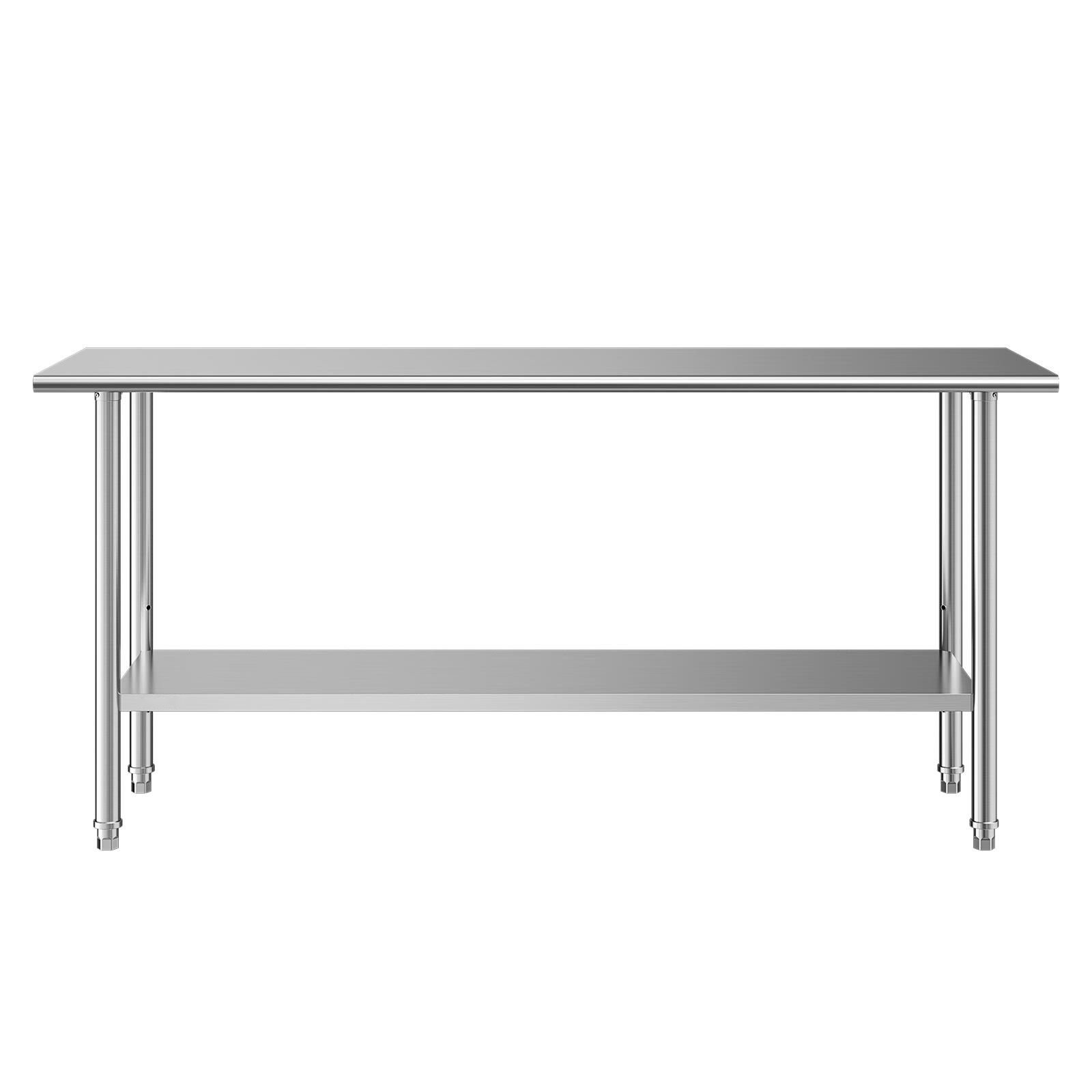 stainless steel work table, 24x72 inch food prep table, commercial kitchen workstation with adjustable undershelf, metal heavy duty utility worktable, for restaurant home hotel garage outdoor