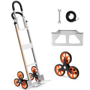 Stair Climbing Cart, 330 lbs Stair-Climb Capacity, Aluminum Alloy Folding Trolley Cart with Telescoping Handle, 6 Wheels and 2 Bungee Cords, Stair Climber Dolly for Home, Groceries, Warehouse