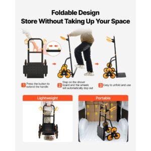 stair climbing cart, 440 lbs stair climbing capacity, heavy duty folding trolley cart with telescoping handle, 6 wheels and 2 bungee cords, stair climber dolly for home, groceries, warehouse