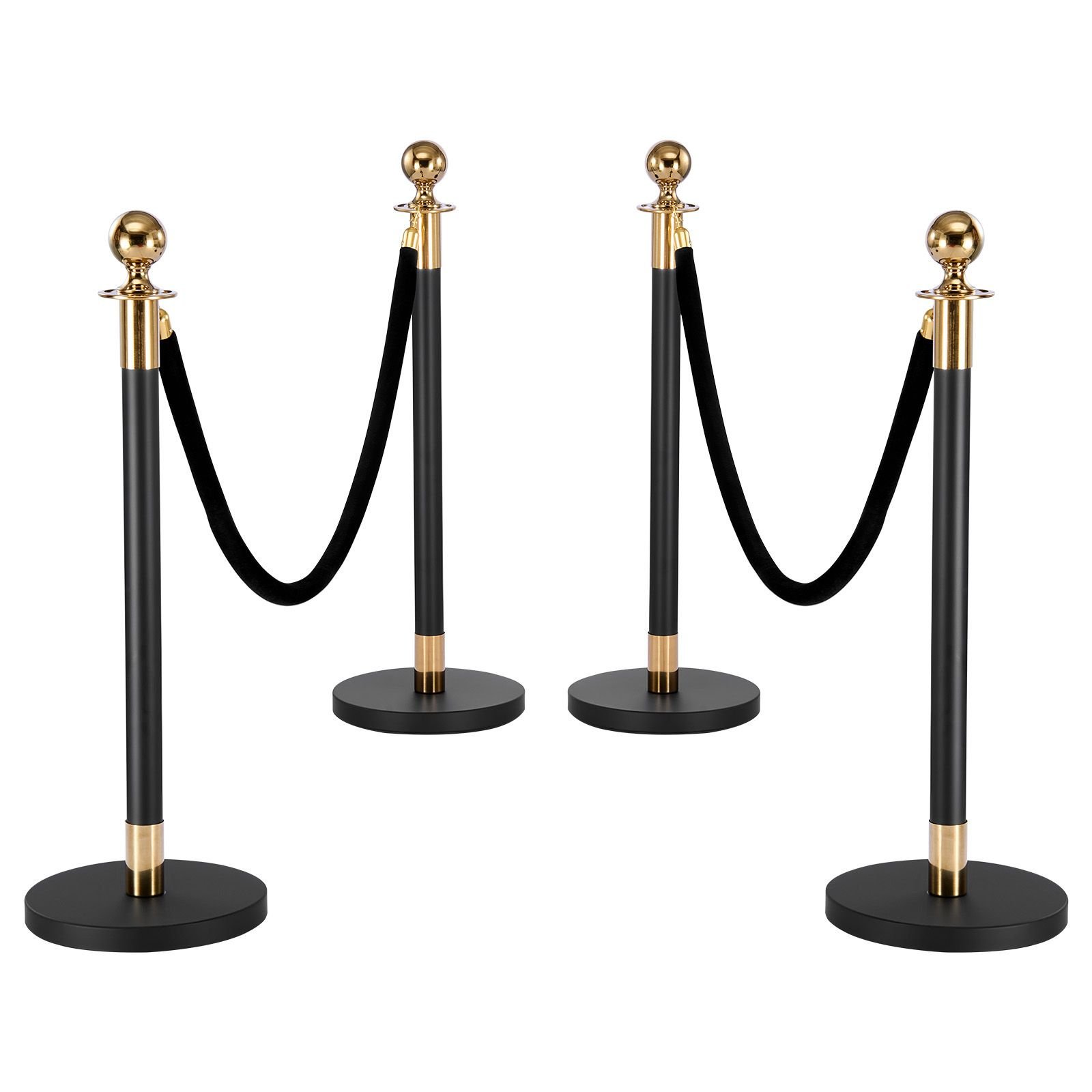 stanchion post, 4 pcs crowd control barrier set with 2 black velvet ropes, heavy duty stainless steel stanchion post queue with hollow base for theater, party, wedding, exhibition, event (black)
