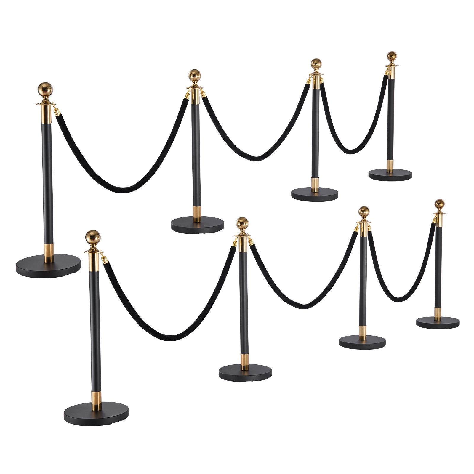 stanchion post, 8 pcs crowd control barrier set with 6 black velvet ropes, heavy duty stainless steel stanchion post queue with hollow base for theater, party, wedding, exhibition, event (black)