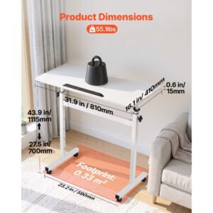 standing desk, adjustable height mobile stand up desk 360° tilting desktop, 32 x 16 in small computer sit stand rolling workstation w/ hook, lockable casters, 55.1 lbs capacity for home office