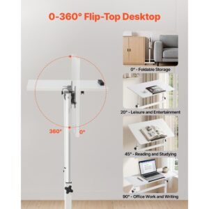 standing desk, adjustable height mobile stand up desk 360° tilting desktop, 32 x 16 in small computer sit stand rolling workstation w/ hook, lockable casters, 55.1 lbs capacity for home office