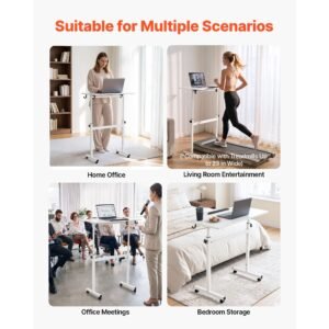 standing desk, adjustable height mobile stand up desk 360° tilting desktop, 32 x 16 in small computer sit stand rolling workstation w/ hook, lockable casters, 55.1 lbs capacity for home office