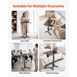 standing desk, adjustable height mobile stand up desk w/ casters, 28.2 x 20.5 in small computer sit stand rolling workstation w/ hook, 33 lbs capacity, foot pedal pneumatic lift for home office