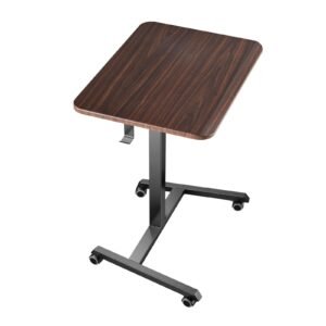 Standing Desk, Adjustable Height Mobile Stand Up Desk with 4 Casters, 25.6 x 19 in Small Computer Sit Stand Rolling Workstation with Hook, 33 lbs Desktop Capacity, Ideal for Home Office, Brown