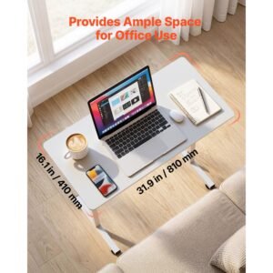 standing desk, adjustable height mobile stand up desk with lockable casters, 32 x 16 in small computer sit stand rolling workstation with hook, 55.1 lbs desktop capacity, for home office, white