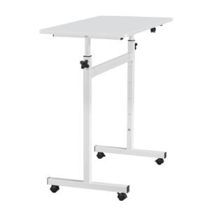 Standing Desk, Adjustable Height Mobile Stand Up Desk with Lockable Casters, 32 x 16 in Small Computer Sit Stand Rolling Workstation with Hook, 55.1 lbs Desktop Capacity, for Home Office, White