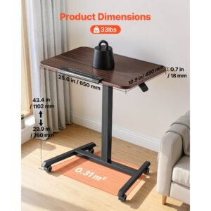standing desk, adjustable height mobile stand up desk with tilting desktop, 25.6 x 19 in small computer sit stand rolling workstation with 4 casters, 33 lbs capacity, ideal for home office