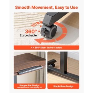 standing desk, adjustable height mobile stand up desk with tilting desktop, 25.6 x 19 in small computer sit stand rolling workstation with 4 casters, 33 lbs capacity, ideal for home office