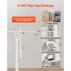 standing desk, adjustable height mobile stand up desk with tilting desktop, 25.6 x 19 in small computer sit stand workstation, 33 lbs capacity, pneumatic lift for home office, fully assembled