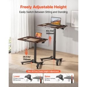 standing desk, adjustable height mobile stand up desk with tilting desktop, 28.2 x 20.7 in small computer sit stand workstation, 33 lbs capacity, foot pedal pneumatic lift for home, office