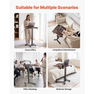 standing desk, adjustable height mobile stand up desk with tilting desktop, 28.2 x 20.7 in small computer sit stand workstation, 33 lbs capacity, foot pedal pneumatic lift for home, office