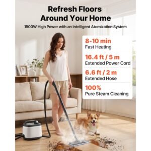 steam cleaner, 51 oz tank, steamer for cleaning with 19 accessories, extended power cord and hose, portable handle, fast heating, powerful canister steam cleaner for home, car detailing, floors