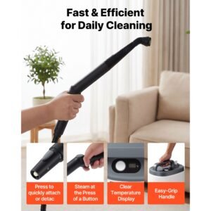steam cleaner, 51 oz tank, steamer for cleaning with 19 accessories, extended power cord and hose, portable handle, fast heating, powerful canister steam cleaner for home, car detailing, floors