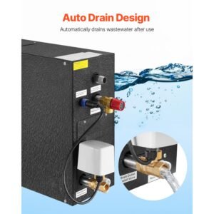 steam generator, 6 kw steam shower system with controller for home sauna bath spa, commercial auto drain kit with overheat, dry run & overpressure protection, 10 min to 24h efficient, black