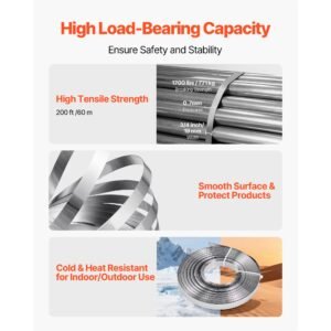 steel banding strapping kit, heavy duty banding sealer tool with 200 ft binding straps, 200 metal clasps, manual pallet packaging strapping kit for warehouse, transportation, industrial bundling