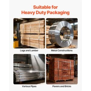 steel banding strapping kit, heavy duty banding sealer tool with 200 ft binding straps, 200 metal clasps, manual pallet packaging strapping kit for warehouse, transportation, industrial bundling