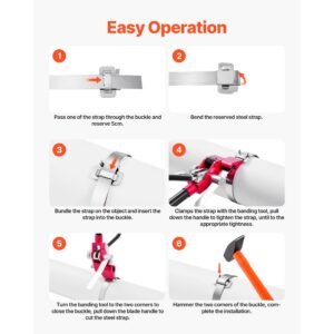 steel banding strapping kit, heavy duty banding sealer tool with 400 ft binding straps, 400 metal clasps, manual pallet packaging strapping kit for warehouse, transportation, industrial bundling