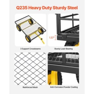 steel garden cart, 1200 lbs heavy duty pullable garden wagon yard cart, 2 in 1 outdoor metal utility wagon yard trailer with 13" all terrain tires, mesh detachable sides and 180° rotating handle