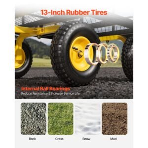 steel garden cart, 1200 lbs heavy duty pullable garden wagon yard cart, 2 in 1 outdoor metal utility wagon yard trailer with 13" all terrain tires, mesh detachable sides and 180° rotating handle