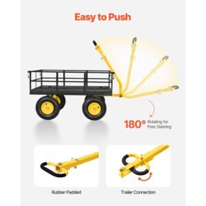 steel garden cart, 1200 lbs heavy duty pullable garden wagon yard cart, 2 in 1 outdoor metal utility wagon yard trailer with 13" all terrain tires, mesh detachable sides and 180° rotating handle