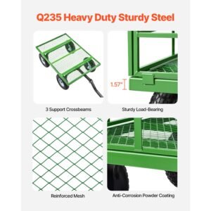 steel garden cart, 1200 lbs heavy duty pullable garden wagon yard cart, 2 in 1 outdoor metal utility wagon yard trailer with 13" all terrain tires, mesh detachable sides and 180° rotating handle