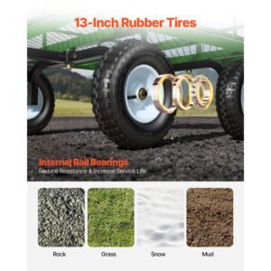 steel garden cart, 1200 lbs heavy duty pullable garden wagon yard cart, 2 in 1 outdoor metal utility wagon yard trailer with 13" all terrain tires, mesh detachable sides and 180° rotating handle