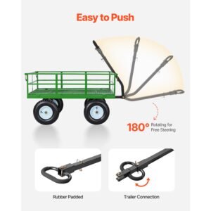 steel garden cart, 1200 lbs heavy duty pullable garden wagon yard cart, 2 in 1 outdoor metal utility wagon yard trailer with 13" all terrain tires, mesh detachable sides and 180° rotating handle