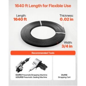 steel strapping coil, 3/4 in x 0.02 in x 1640 ft, metal strapping banding roll withstands harsh environment, 1700 lbs break strength, heavy duty banding pallet strap coil for pallet packing