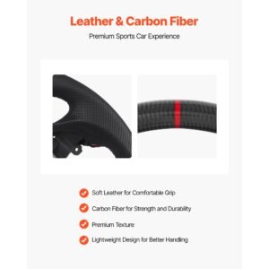 steering wheel for 2007 2013 infiniti g37, carbon fiber steering wheel d shaped flat bottom, leather grip with non slip texture & precise stitching, accessories replacement for infiniti, black