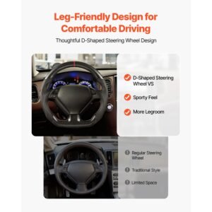 steering wheel for 2007 2013 infiniti g37, carbon fiber steering wheel d shaped flat bottom, leather grip with non slip texture & precise stitching, accessories replacement for infiniti, black