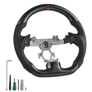 Steering Wheel for 2007-2013 Infiniti G37, Carbon Fiber Steering Wheel D-Shaped Flat-Bottom, Leather Grip with Non-Slip Texture & Precise Stitching, Accessories Replacement for Infiniti, Black