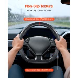 steering wheel for 2007 2013 infiniti g37, carbon fiber steering wheel d shaped flat bottom, leather grip with non slip texture & precise stitching, accessories replacement for infiniti, black