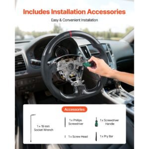 steering wheel for 2007 2013 infiniti g37, carbon fiber steering wheel d shaped flat bottom, leather grip with non slip texture & precise stitching, accessories replacement for infiniti, black