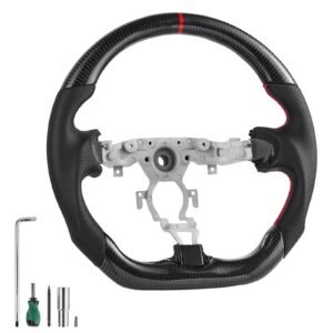 Steering Wheel for 2008-2020 Nissan 370Z, Carbon Fiber Steering Wheel D-Shaped Flat-Bottom, Leather Grip with Non-Slip Texture & Precise Stitching, Accessories Replacement for Nissan 370Z, Black