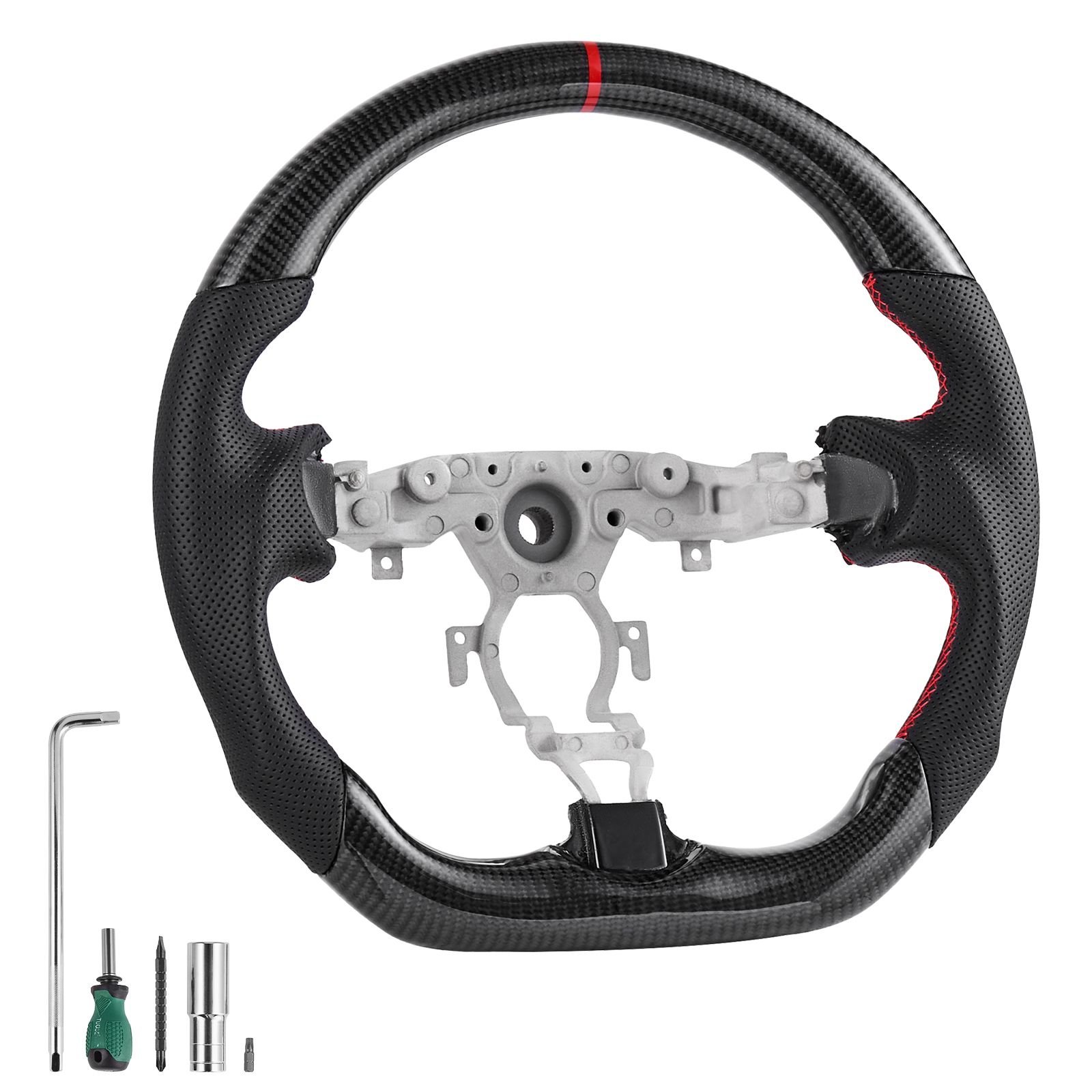 steering wheel for 2008 2020 nissan 370z, carbon fiber steering wheel d shaped flat bottom, leather grip with non slip texture & precise stitching, accessories replacement for nissan 370z, black