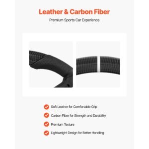 steering wheel for 2010 2014 ford mustang, carbon fiber steering wheel d shaped flat bottom, leather grip with non slip texture & precise stitching, accessories replacement for mustang, black