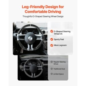 steering wheel for 2010 2014 ford mustang, carbon fiber steering wheel d shaped flat bottom, leather grip with non slip texture & precise stitching, accessories replacement for mustang, black