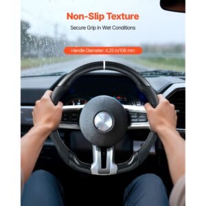 steering wheel for 2010 2014 ford mustang, carbon fiber steering wheel d shaped flat bottom, leather grip with non slip texture & precise stitching, accessories replacement for mustang, black