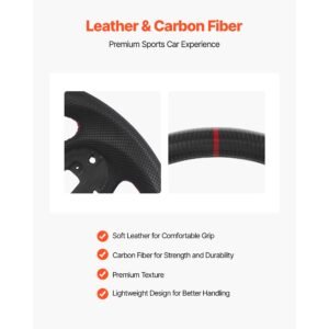 steering wheel for 2016 2021 honda civic, carbon fiber steering wheel d shaped flat bottom, leather grip with non slip texture & precise stitching, accessories replacement for honda civic, black