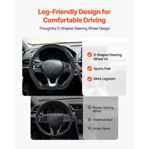 steering wheel for 2016 2021 honda civic, carbon fiber steering wheel d shaped flat bottom, leather grip with non slip texture & precise stitching, accessories replacement for honda civic, black