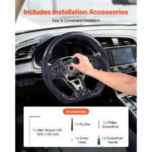 steering wheel for 2016 2021 honda civic, carbon fiber steering wheel d shaped flat bottom, leather grip with non slip texture & precise stitching, accessories replacement for honda civic, black