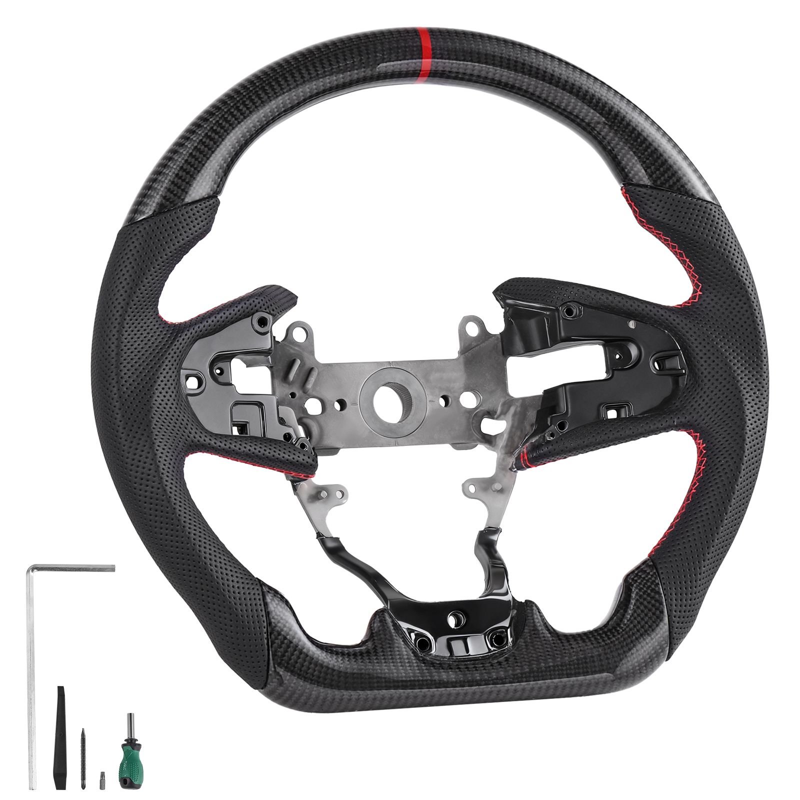steering wheel for 2016 2021 honda civic, carbon fiber steering wheel d shaped flat bottom, leather grip with non slip texture & precise stitching, accessories replacement for honda civic, black