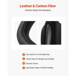 steering wheel for 2016 2023 tesla model 3, carbon fiber steering wheel d shaped flat bottom with heating function, leather grip with non slip texture, accessories replacement for model 3, black