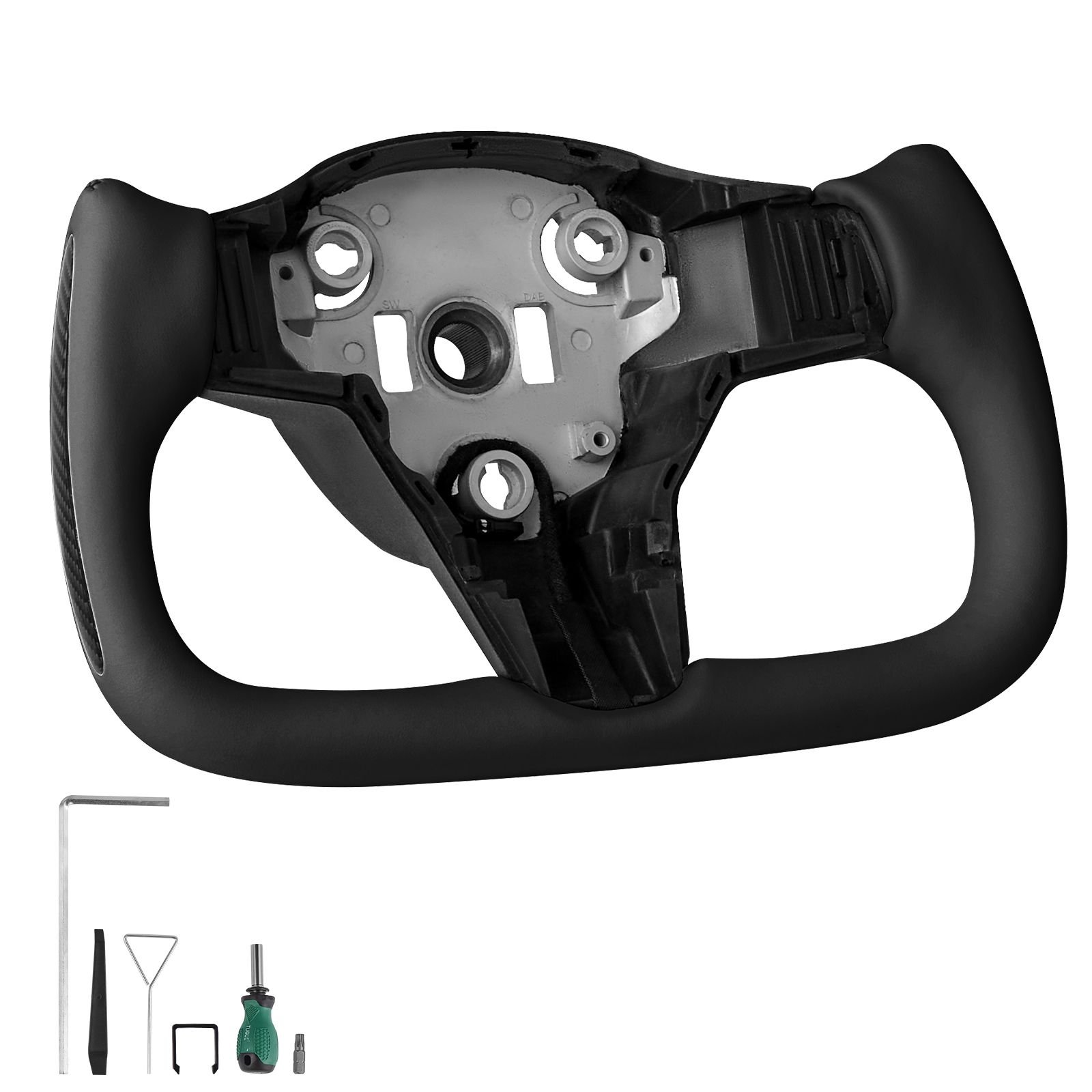 steering wheel for 2016 2023 tesla model 3, carbon fiber steering wheel d shaped flat bottom with heating function, leather grip with non slip texture, accessories replacement for model 3, black